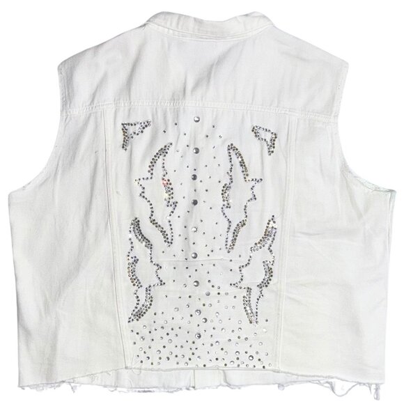 Beyoncé Cowboy Carter Inspired HM Distressed White Vest w/ Crystal Rhinestones - Picture 5 of 7